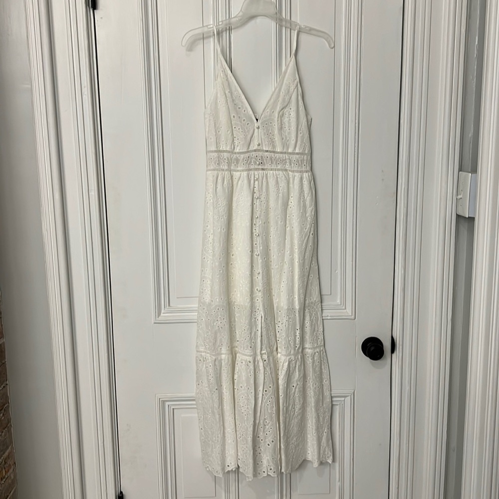 White maxi dress with lace detailing